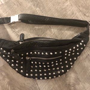 Black Leather studded fannypack